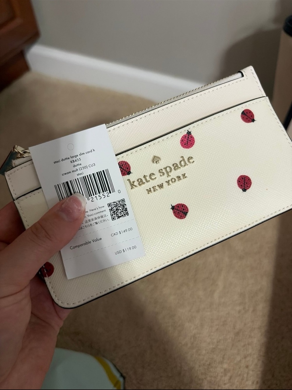 kate spade Canvas Tote and Wallet with Black Trim and Red & Pink Ladybug Accents - Picture 3 of 3